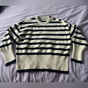 Kaffe Cream And Black Striped Sweater M